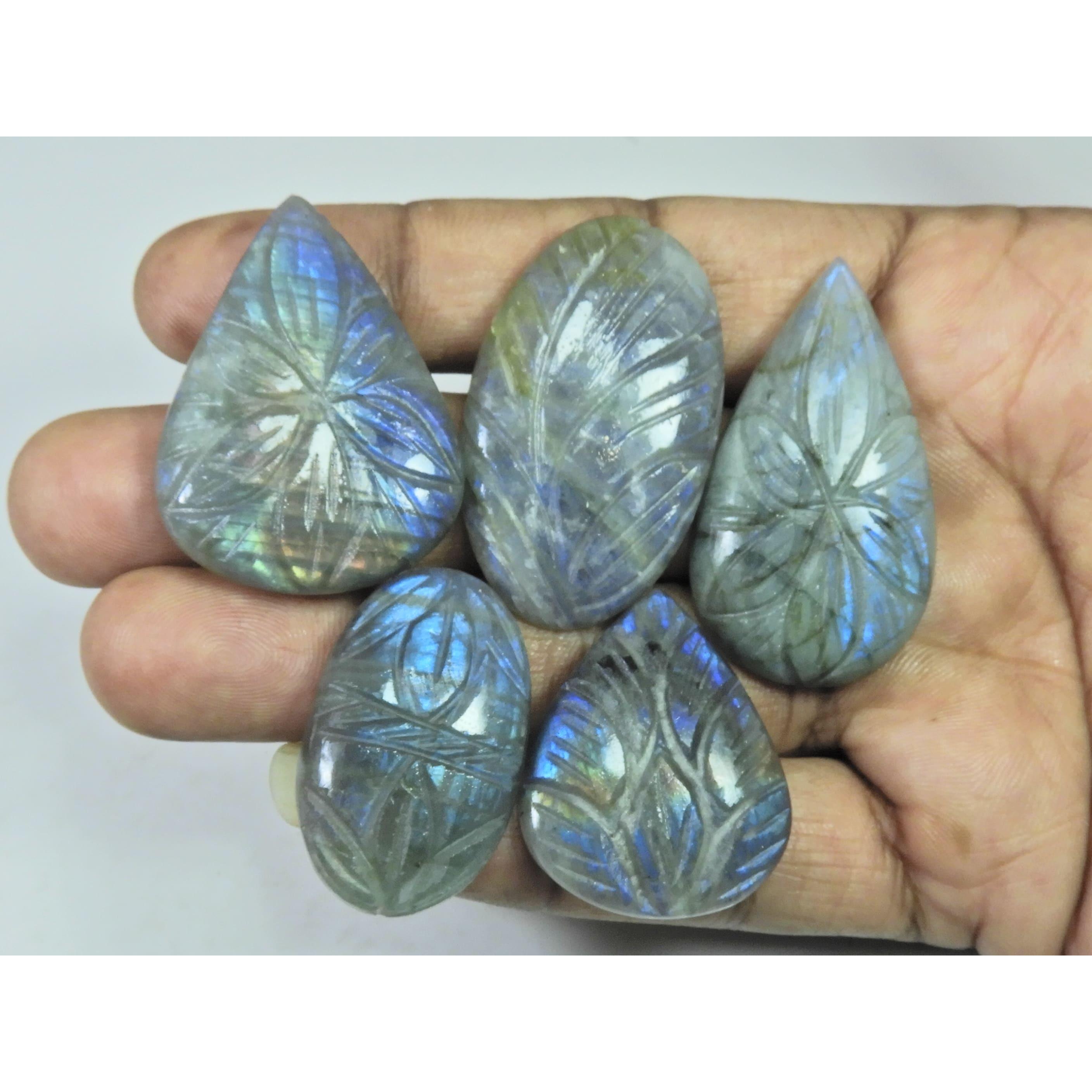 

248Cts. Natural Labradorite Carving Mix Cabochon Loose Gemstone 5Pcs Lot LL-1035