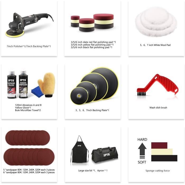 Spta 1200w machine à polir / polisseuse voiture polissage polisseuse rectifieuse,125mm 150mm 180mm
