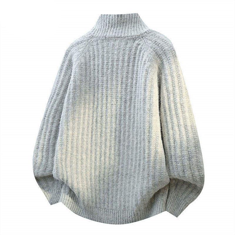 Autumn Winter Half Zipper Knitted Sweater Men Warm Stand Neck Pullovers Casual Knitwear