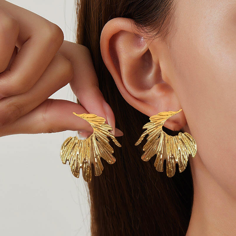 Stainless Steel Irregular Leaf Stud Earrings for Women Ladies Vacation Style Waterproof Drop Earrings Charm Jewelry Accessories