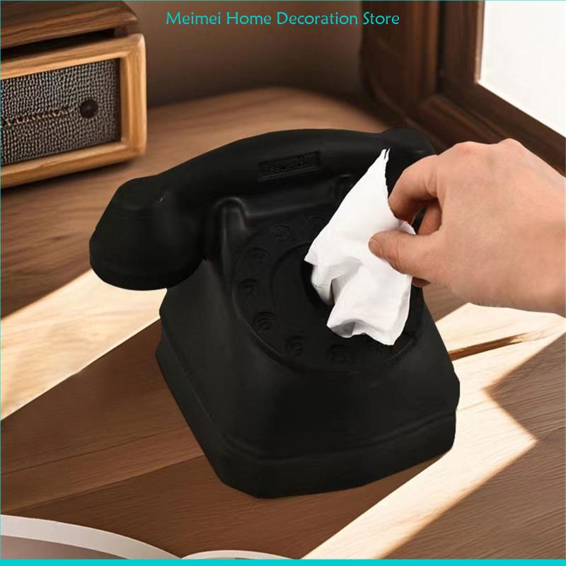 Unique Telephone Model Tissue Box PVC Craft Paper Case for Home and Office Use