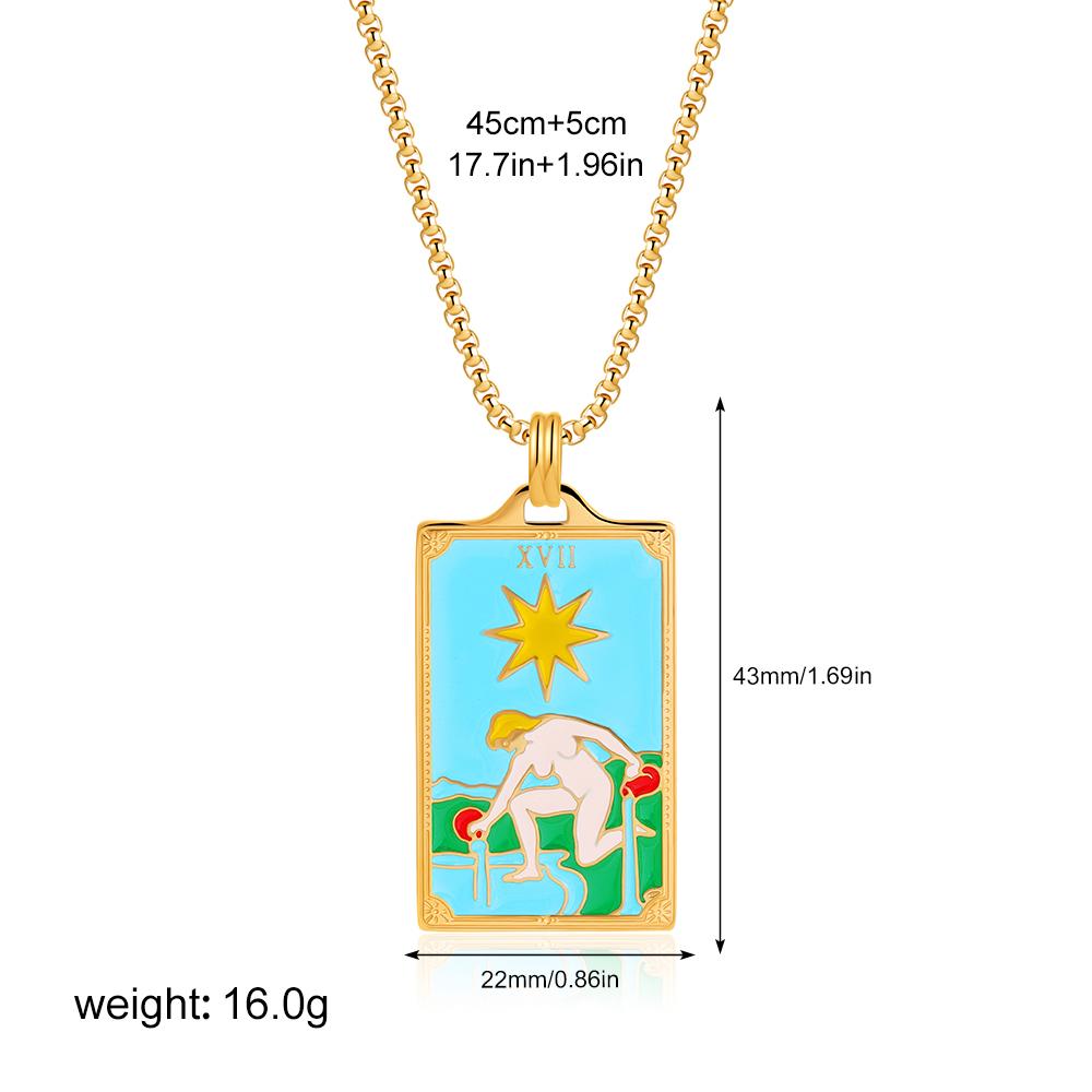 New Design Colorful Enamel Tarot Cards Pendant Necklaces 18K Gold Plated Sun Star Moon Box Chain Choker Jewelry for Women