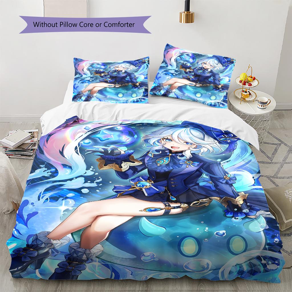Genshin Pattern Bedding,Quilt Set Quilt Cover Pillowcase Home Birthday Gift (1 * duvet cover + 2 * pillowcase, without core)