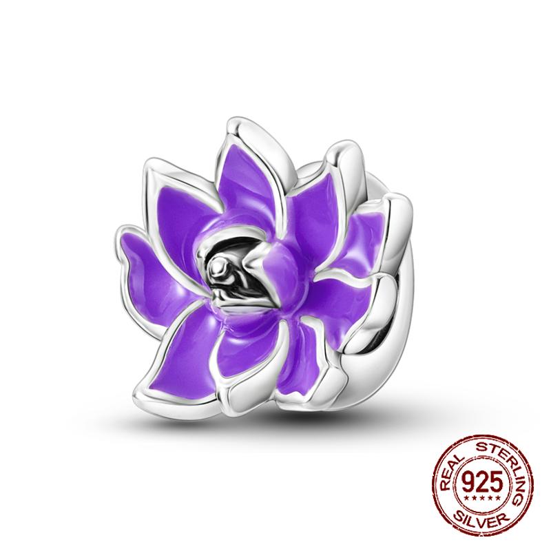 925 Sterling Silber Lila Perlen Blume Schmetterling Hänge Charm Passend 4MM Lochdurchmesser Armband Halskette 925 Schmuck Geschenkherstellung