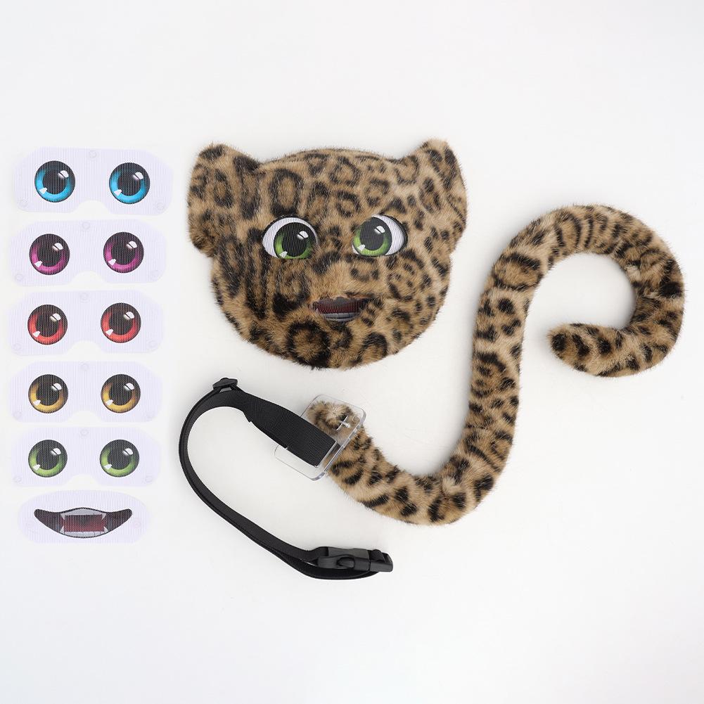 

Halloween Simulation Leopard Print Mask Cos Leopard Plush Tail Full Face Mask Leopard Cat Stage Performance Props