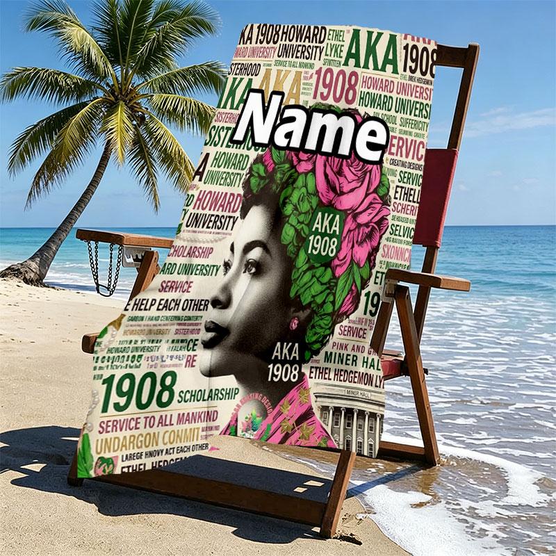 Custom Name Personalized Alpha Kappa Alpha Print Beach Towel, for Trip Camping Beach Party Home Decor, Birthday Gift for Family & Friends