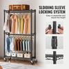 Heavy Duty Clothes Rack, Double Hanging Rods Clothing Garment Rack with Bottom and Top Storage Tier, Rolling Clothing Rack for Hanging Clothes, 1''