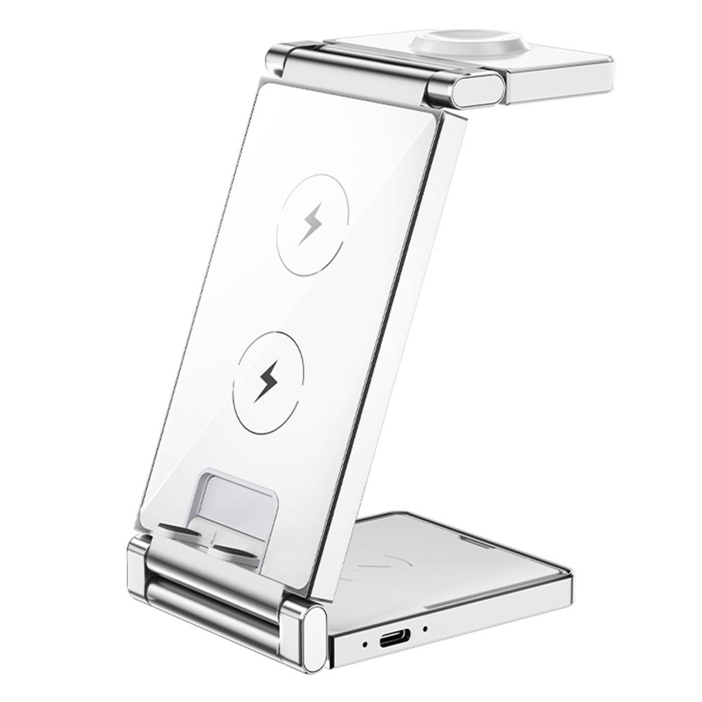 

T33 Зарядна станція 3-в-1 Складна бездротова зарядка Підставка для заряджання телефону, годинника, навушників White