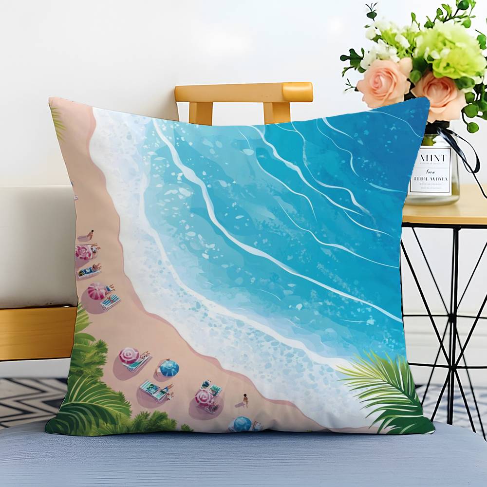 Beach Holiday Beach Style Home Pillow Case Printed Brushed Fleece Pillow Baby Skin-Touch Eco-Friendly Dye-Sublimat
