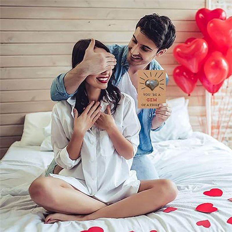 M-Modern-Handmade Greeting Cards Set With Heart Shape Stones Valentine's Day Card Collection 12 Pack