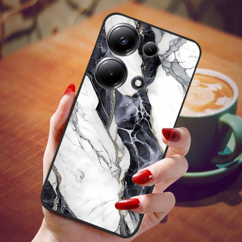 For Poco M6 Pro 4G Case Fashion Marble Silicon Black Cover for Xiaomi Poco M6Pro 4G Phone Case M 6 Pro Soft Shells PocoM6Pro 4G