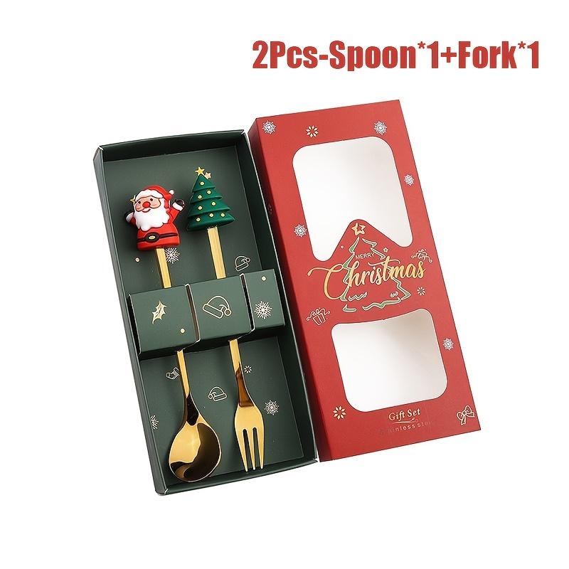 

1 Set Xmas Party Fork Spoon Kits Christmas Stainless Steel Creative Tableware Set Glod Spoon Forks Decoration Cutlery Gift