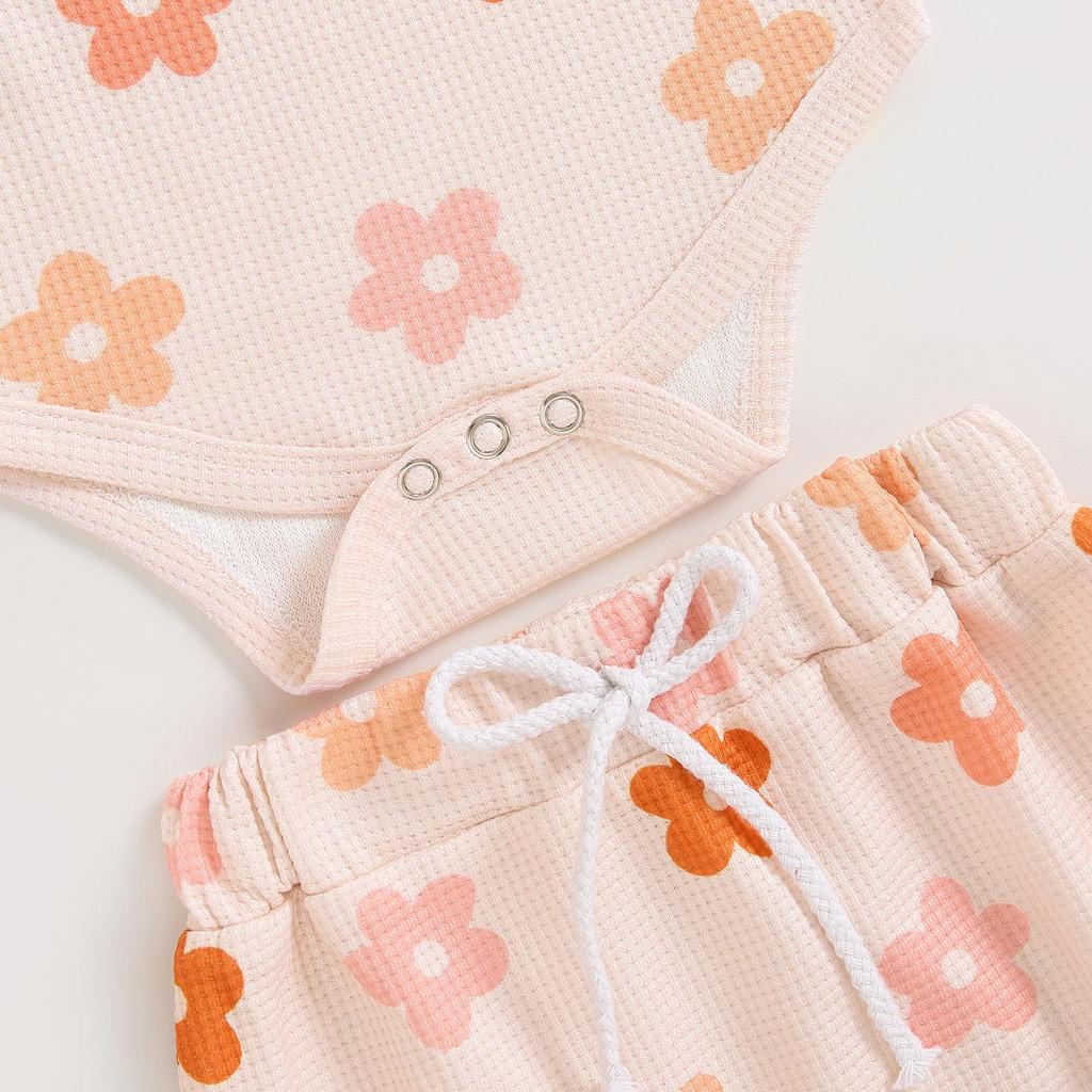 Baby Girl Summer Clothes Floral Print Sleeveless Romper and Ruffle Shorts Headband Set 3PCS Outfits 0-18 Months