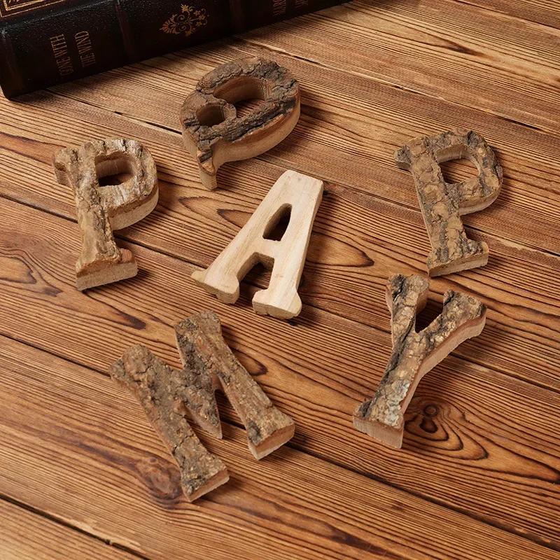 Zusammen mit Bark Massivholz Retro Holz Englische Buchstaben Alphabet Zahl für Cafeteria Bar Heimdekoration Vintage DIY Buchstabe