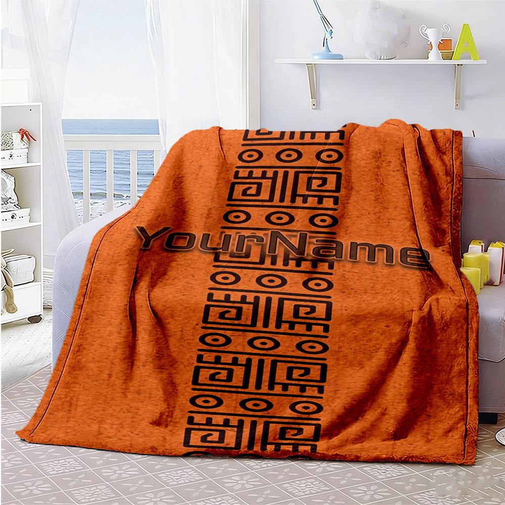 Ethnic Tribal Patterns Personalized Name Blanket Throw Customizable Blanket Ultra-Soft Great for Picnics Office Chair Sofa Nap Four Seasons Universal