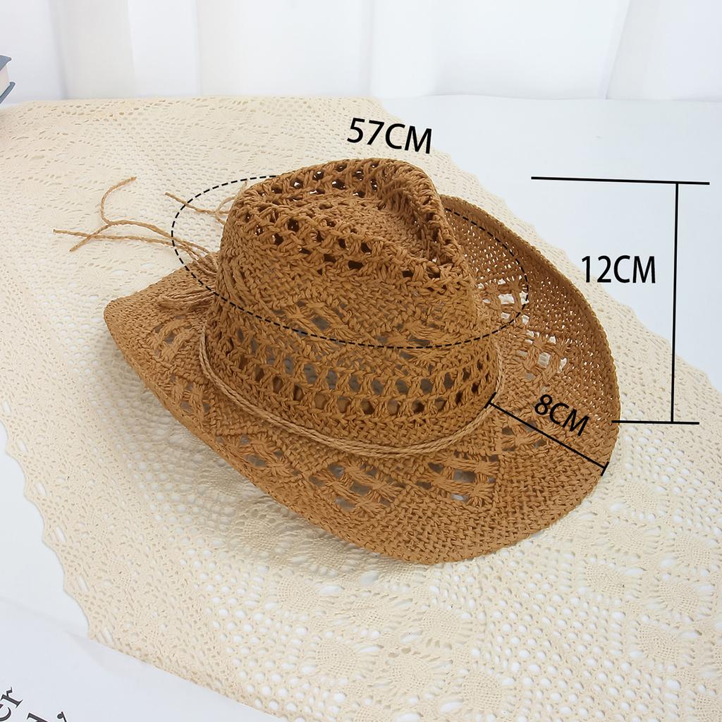 Summer Woven Denim Hat Outdoor Sun Shading and Sun Protection Straw Hat Women's Hollowed Out Large Eave Beach Hat