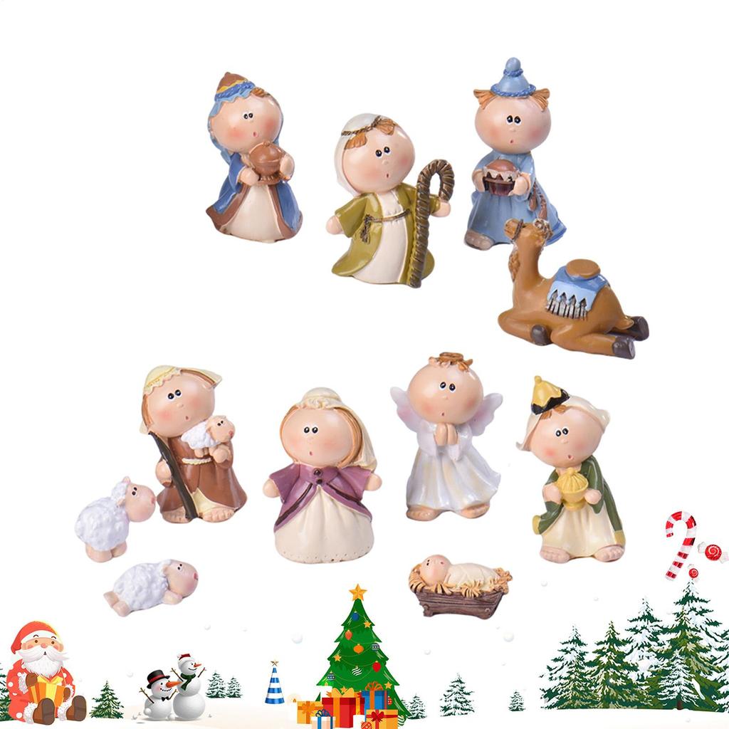 11 Pieces Christmas Nativity Scene Set Miniature Nativity Scene Resin Statues Holiday Party Supplies Collection Gifts
