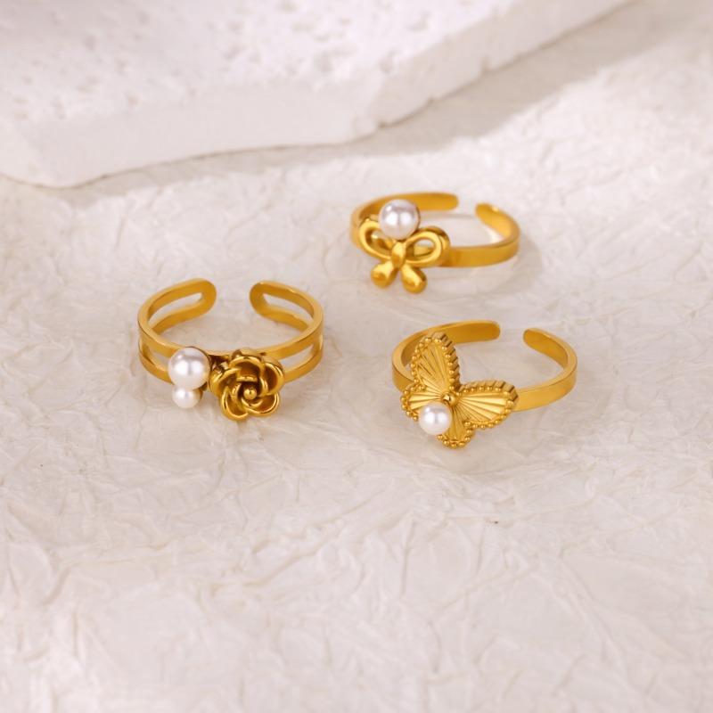 New Rings Women's Niche Premium Butterfly Flower Plain Ring Open Ring Fashion Jewelry Stainless Steel Ring