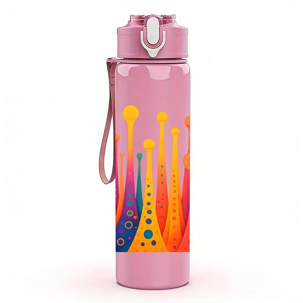 1PC Rainbow Paint Splash Art Print 750ml Color Plastic Sports Water Bottle Leakproof Flip Straw Lid Suitable for Sports Office Home Use
