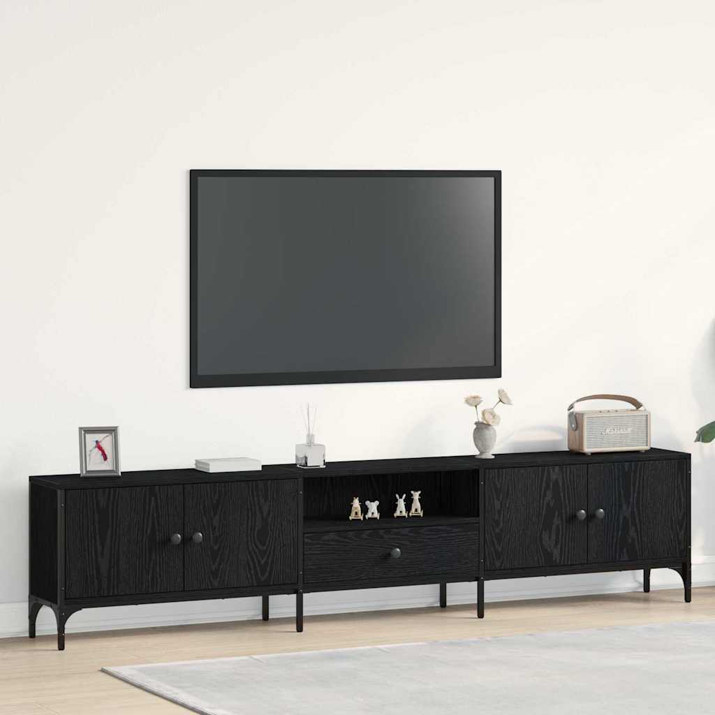TV Cabinet in Black Oak Look 200 x 25 x 44 cm Engineered Wood