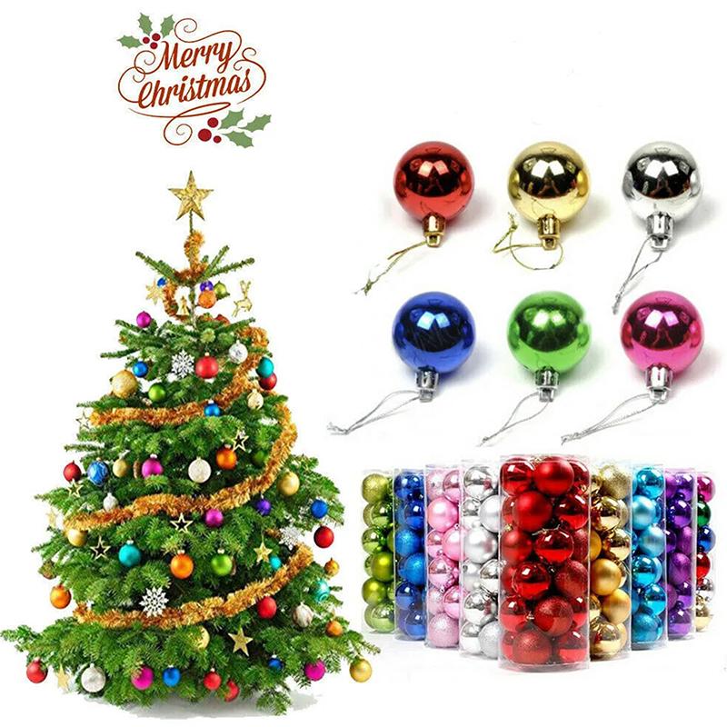 24Pcs/Box 3/4Cm Christmas Balls Set Christmas Tree Ornaments Christmas Hanging Pendants Christmas Tree Decor  Year Gifts