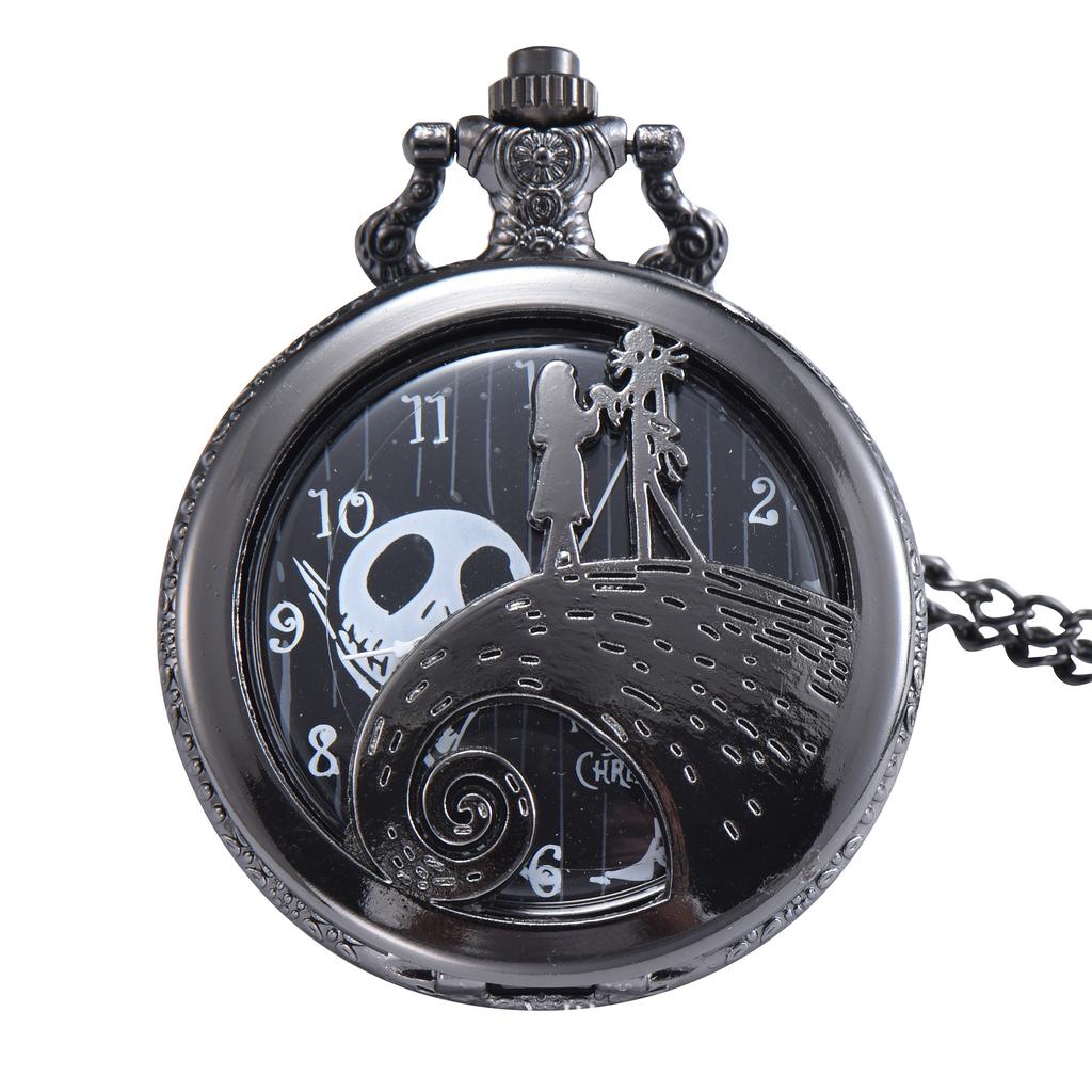 Anime The Nightmare Before Christmas Periphery Vintage Quartz Pocket Watch Retro Chain Pendant Clock for Children Birthday Gifts