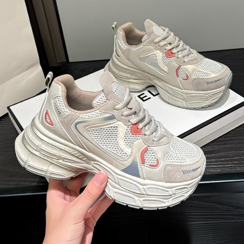 Autumn new silver sneakers heightened platform dad shoes mesh casual running shoes 35