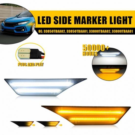 LED Side Marker Lights Switchback Turn Signal Lamp DRL For 2016- Honda Civic