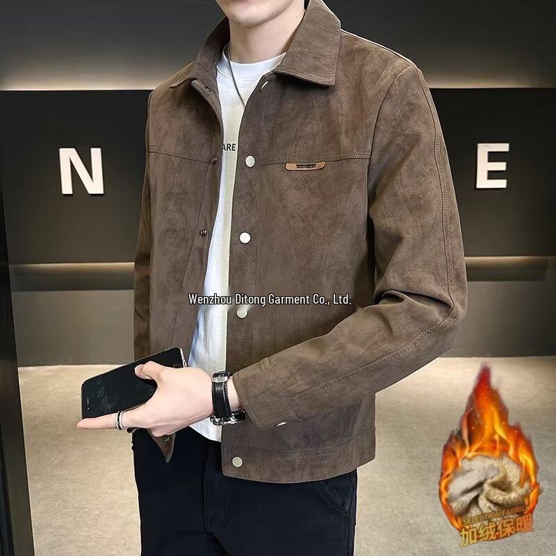 2025 Men's Suede Plush Lapel Jacket - Trendy Spring/Autumn Street Style, High-End & Versatile