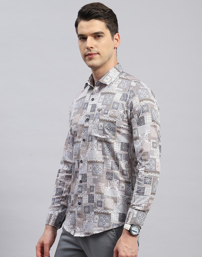 MONTE CARLO Mens Brown Printed Collared Neck Full Sleeve Slim Fit Shirt