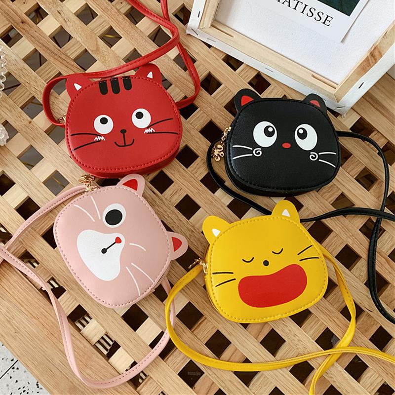 Niedliche Katzen-Münzbörse Mini-Umhängetasche Weiches Leder Kleines Mädchen Kleine Reißverschluss Cartoon-Umhängetasche für Geschenke Schlüsseltasche