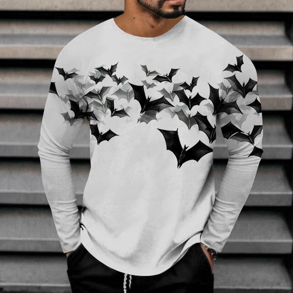 Spring and Autumn Round Neck 3D Bat Printed Top Fashionable Casual Long Sleeved Men's T-shirts