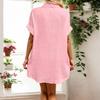 Fashionable Women's Casual Solid Color Buttoned Mid-length Short-sleeved Loose Dress