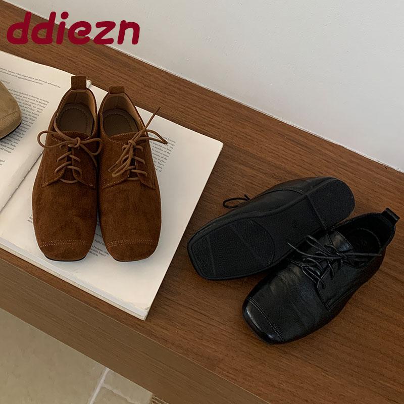 Fashion Fashion Lace Up Footwear Flats With Shoes For Ladies Casual Soft Female Square Toe Women Flats Shallow Shoes New In 2025