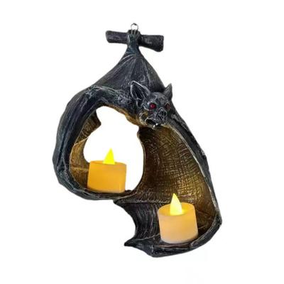 Bat Wall Tealight Holder Double Candle Gothic Bat Sconce with Candles Halloween Bat Candlestick Hanging Decoration for Home Decor