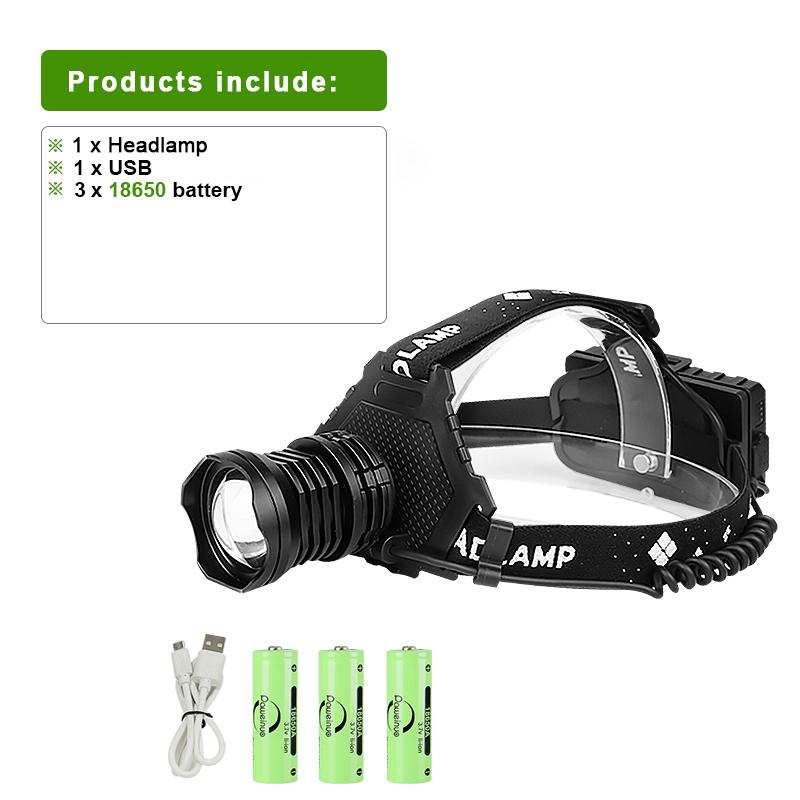 Adjutsable Headlamp XHP120 Portable Headlight Telescopic Zoom Lamp Rechargeable Lantern Outdoor Night Fishing Head Lamp