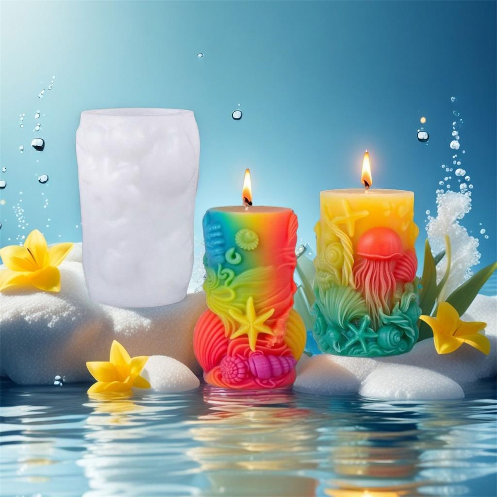 Ocean Creature Theme Silicone Candle Mold Cylinder Silicone Candle Molds for Epoxy Resin Candle Soap Home Decoration