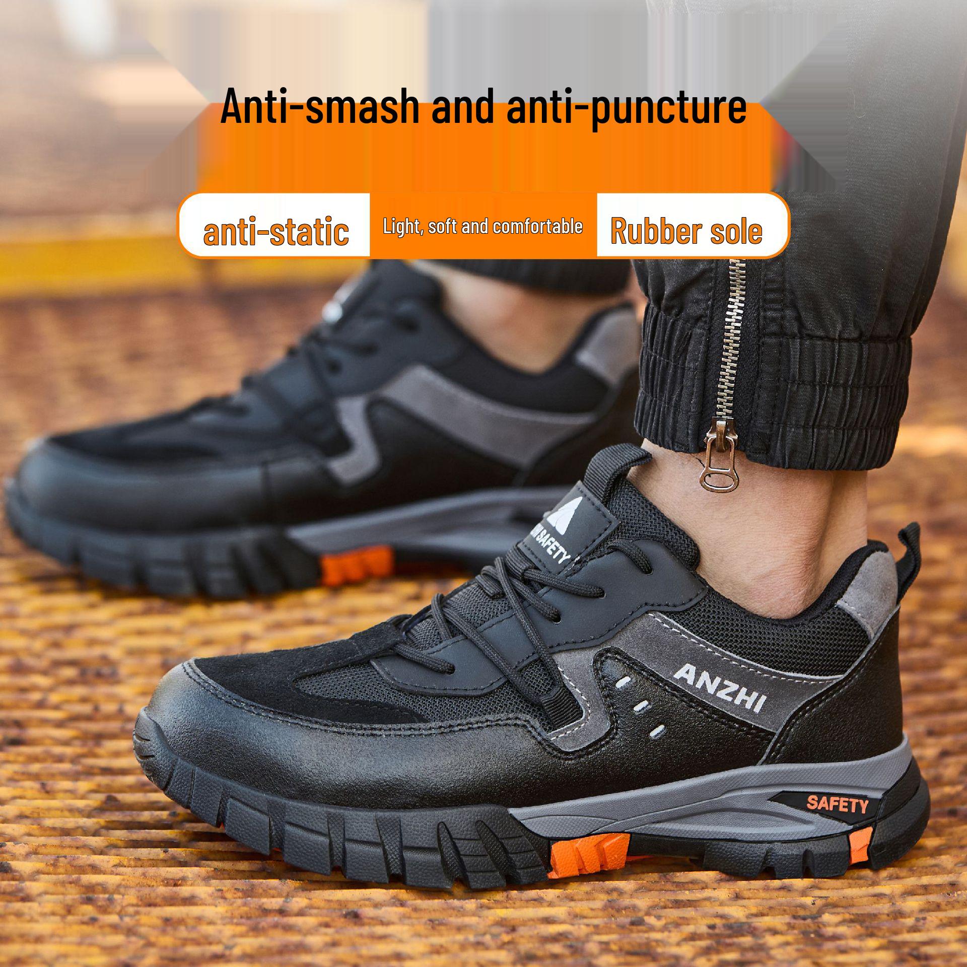 Anzhi Anti-static Steel Toe Safety Shoes - Slip & Wear-resistant, Anti-smash, Anti-puncture. Black; 38