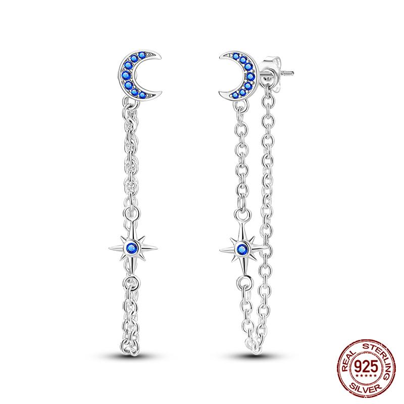 Real 925 Sterling Silver Star Earrings For Women Sparkling Zircon Ear Studs Luxury Fine Engagement Wedding Jewelry Gift For Girl