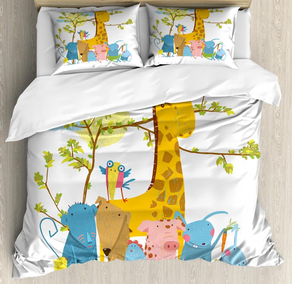 Comforter Cartoon Giraffe And Owl Tropical Animals Theme For Kids Boys Girls Lovely Wildlife Bedroom Decorations