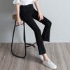 Women's Korean Style High-Waisted Cropped Flare Jeans with Slimming Stretch and Fringe Hem.