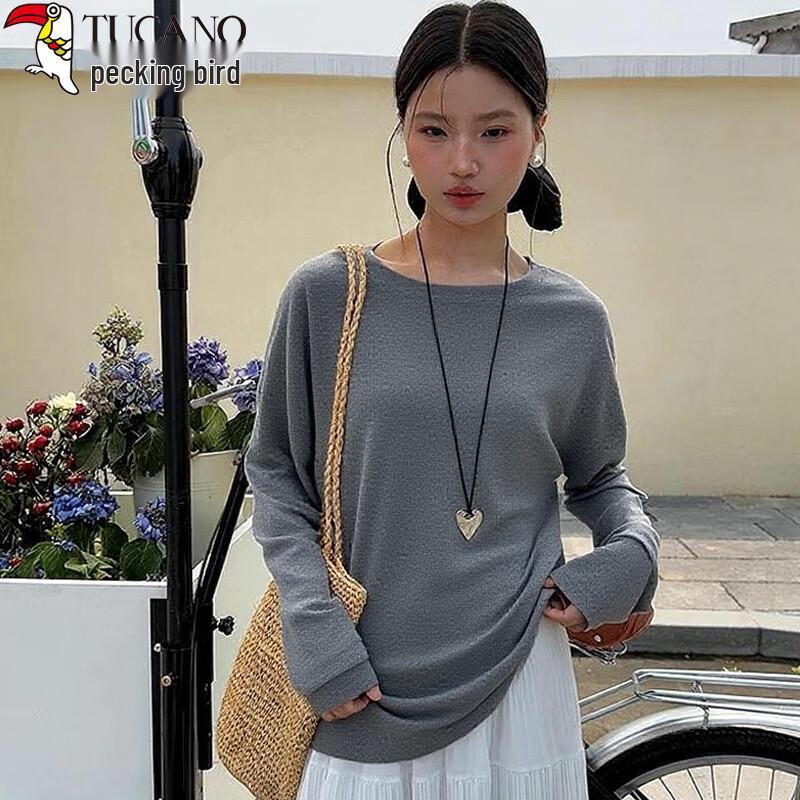 Woodpecker Snowflake Cotton Loose Long Sleeve T-Shirt M