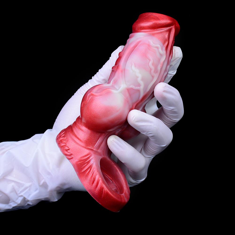 Thick Penis Sleeve Non-stop Orgasm Man Animal Texture Reusable Condom Enlargement Fantasy Penis Cover Men's Dog Knot Sleeve