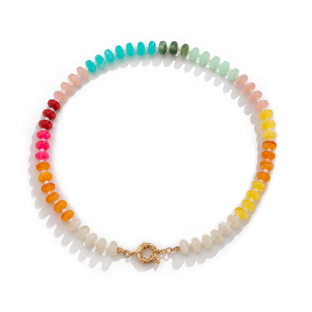 Wind Colored Acrylic Beaded Necklace, Sweet Dopamine Metal Spring Clavicle Necklace