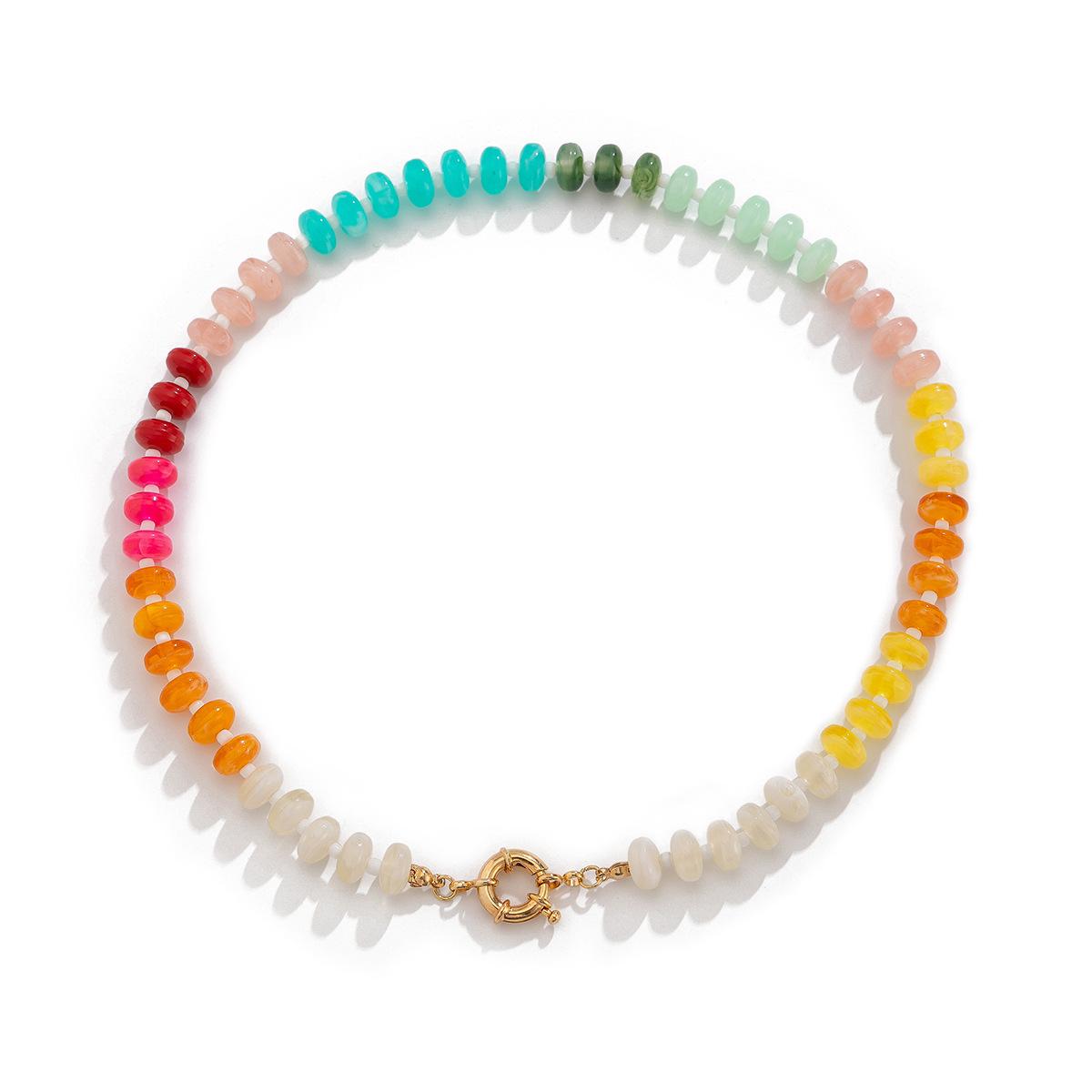 Wind Colored Acrylic Beaded Necklace, Sweet Dopamine Metal Spring Clavicle Necklace