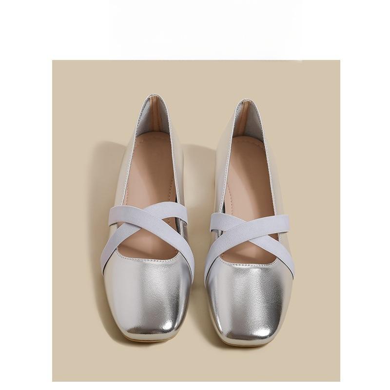 Silver Single Shoes Female 2025 Spring New French Square Head Flat Bottom Fairy Evening Wind Ballet Light Mouth Mary Jane Shoes