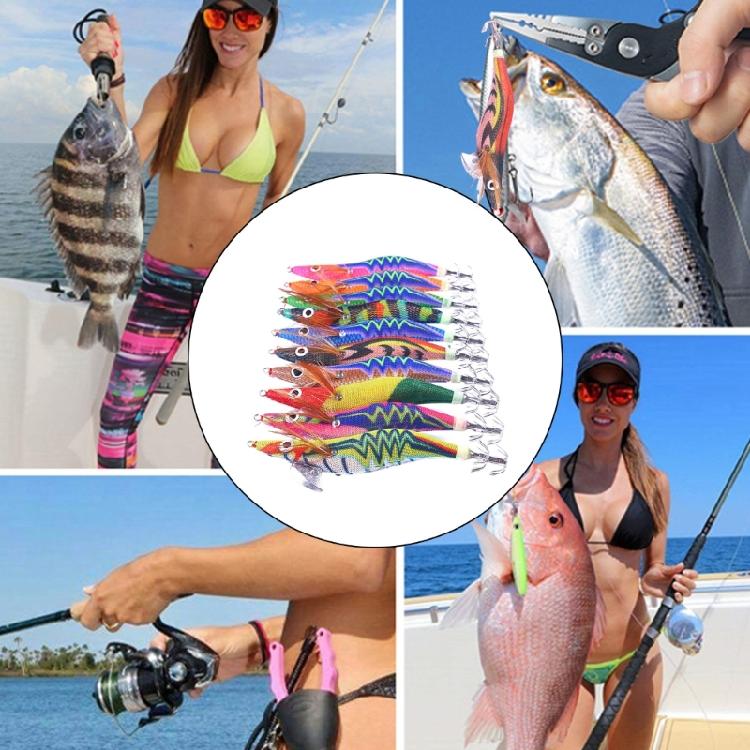 10Pcs/pack Saltwater and Freshwater Angling Shrimp Cuttlefish Jig Hook Squid Jig Fishing Lures Set with Shrimp Designs