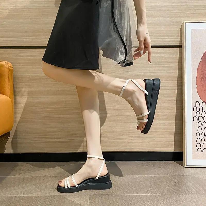 Women's Sandals Buckles Wedges Heel Ladies Shoes 2025 Trend Luxury New Breathable Fashion Wholesale Original Comfort Vip Sandal