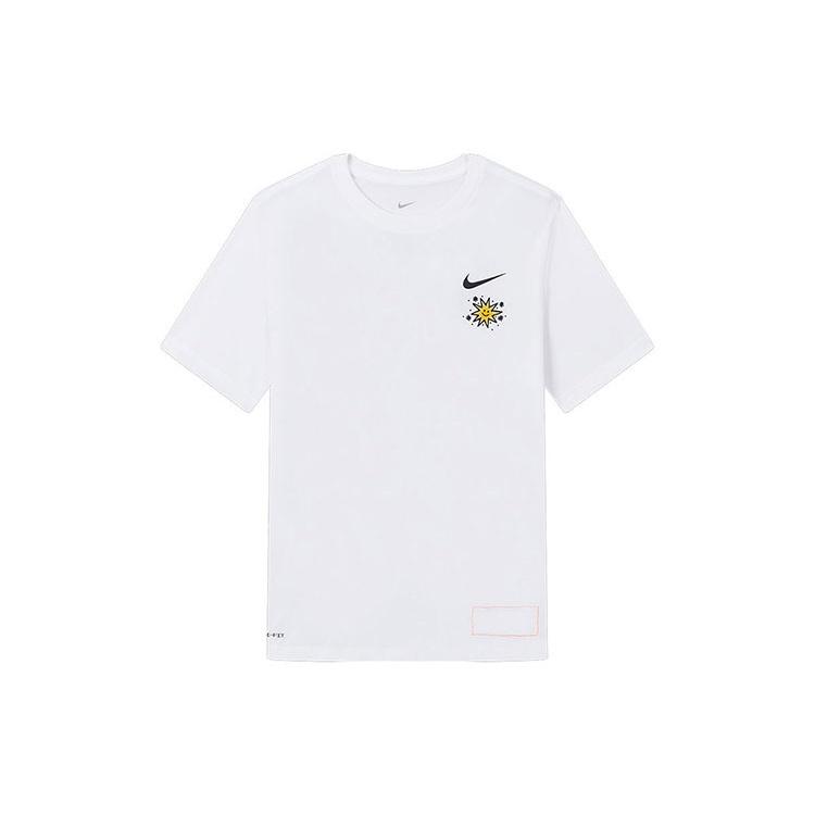 Men s Nike Cartoon Sun Hand Printing Pattern Alphabet Round Neck Short Sleeve White T-Shirt DV3189-100 M