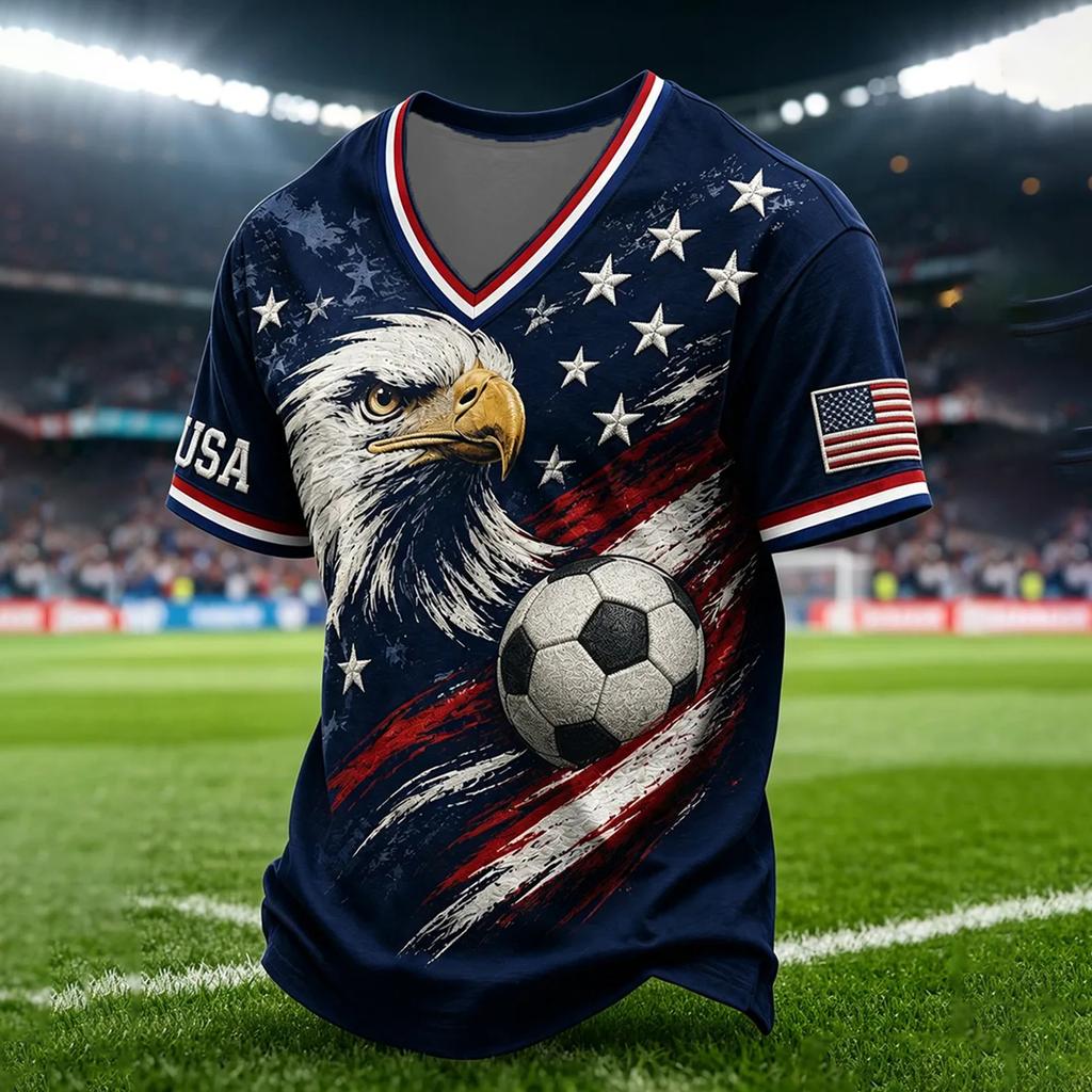 Men's Football Printed Round Neck T-Shirt for Sports Fans